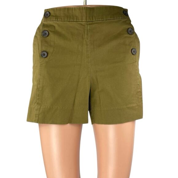 Banana Republic Women's Green Mid Rise Button Fly Mini Khaki Chino Shorts Size 2 - Picture 1 of 5